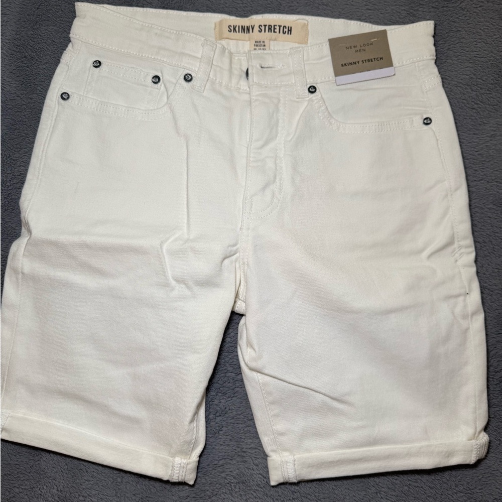 New Look Men’s White Skinny Stretch Jean Shorts